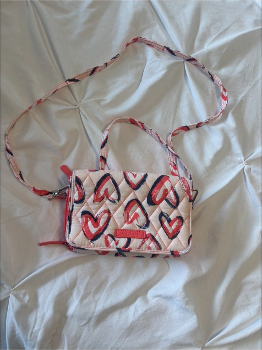 Vera Bradley Pink Quilted Mini Crossbody with Red and Navy Hearts